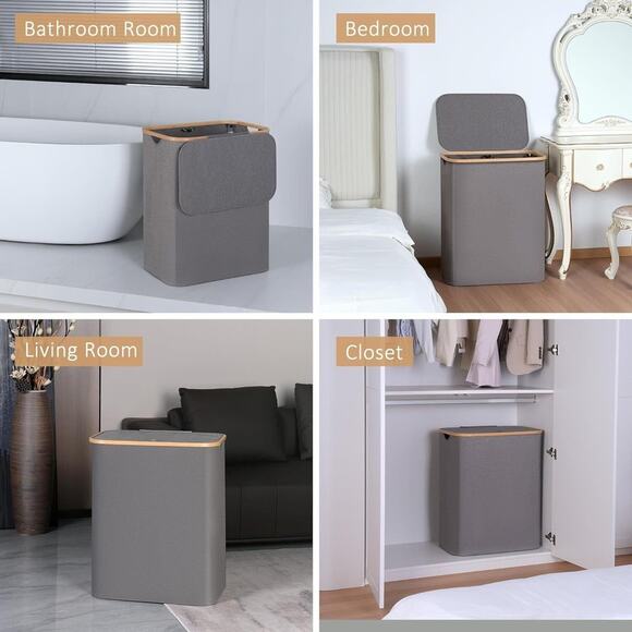 Laundry Hamper 150L with 2 Removable Inner Bags for Clothes Toys Towels, Grey - Picture 15 of 16